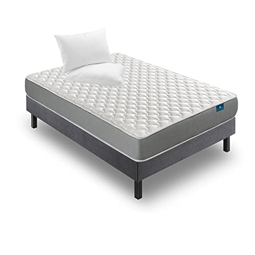 Bellavista Home Ensemble 140x190 Matelas + Sommier Kit + 2 Oreillers, Mousse, Réversible Et Ferme, H18 Cm