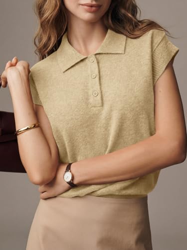 Image of Saodimallsu Womens Cap Short Sleeve Sweater Top Summer Polo Shirts Button Collared Knit Business Casual Pullover Sweater