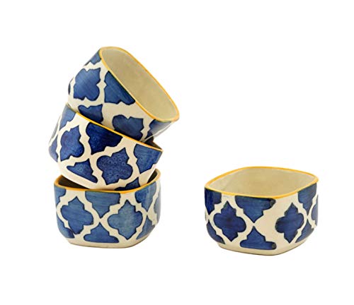 Image of Freakway Ceramic Handpainted Moroccan Studio Pottery Chutney Bowl /Small Katori Set (Black and Off White, Small- 40 ml) Set of 6