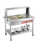 VEVOR 9-Pan Commercial Food Warmer, 9 x 1/3 Pans Electric Steam Table, 1500W Professional Buffet Catering Food Warmer with Shield Undershelf Wheels, Stainless Steel Server for Party Restaurant