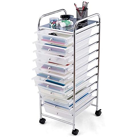 DREAMADE Rollwagen Schublade, Rollschrank Rollcontainer mit Schublade 10 Fächern, Haushaltswagen auf Roll, Badtrolley, Farbewahl Cover