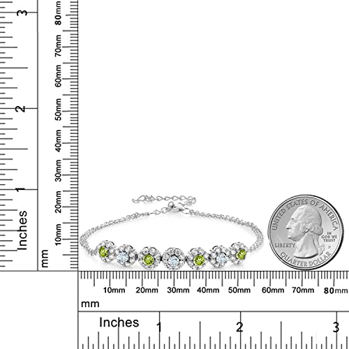 Gem Stone King 925 Sterling Silver Green Peridot and Sky Blue Aquamarine Tennis Bracelet For Women (2.18 Cttw, Gemstone August Birthstone, 7 Inch with 2 Inch Extender)3