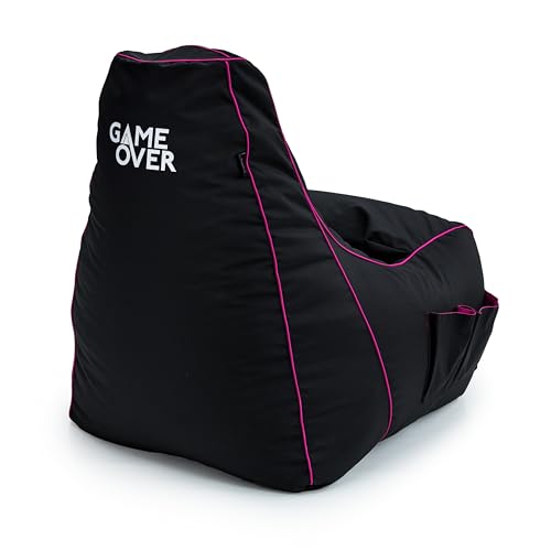Game Over Chaise Pouf de Jeux Vidéos | Salle de Séjour Intérieure Fauteuil Gamer | Poches Latérales pour Les Manettes | Support de Casque | Conception Ergonomique...