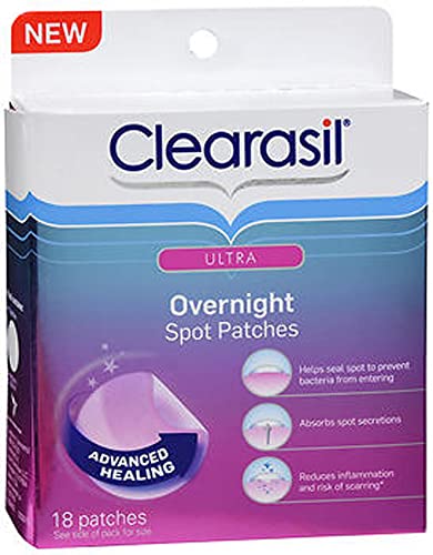 Acne Treatment Face Patches - Clearasil Ultra Overnight Spot Patches Advanced Healing for Acne Control, 18 Count (Pack of 3)