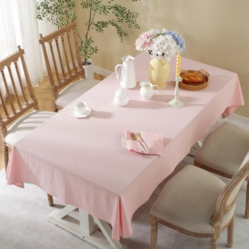 Nappe rectangulaire vintage coton 135x250cm rose pour table de cuisine - 4