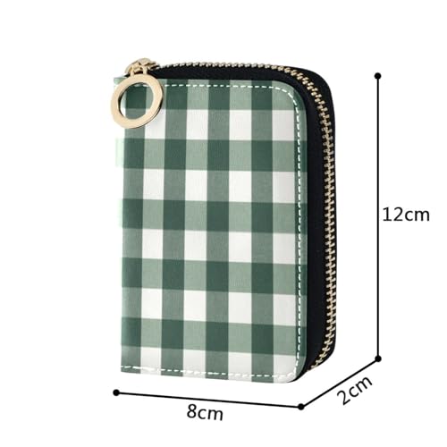 Women's Green White Buffalo Plaid Credit Card Holder Wallet Leather Zipper Card Case for Ladies Girls 203009342