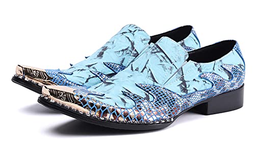 Santimon Men's Dress Shoes Genuine Leather Metal Pointed Toe Tip Tuxedo Business Formal Composite Loafers