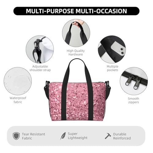Rose Gold Glitter Foldable Travel Tote Bag With Multiple Pockets Durable Weekend Overnight Duffel Bag For Gym Camping Hiking Business Trip4