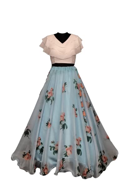 RIBADIYA BROTHERSDigital Printed Readymade Lehenga choli Set (Lehenga with Rich-Print and stitch with Wire-Picco-Work Faux-Georgette Blouse Piece), Blue, Free Size