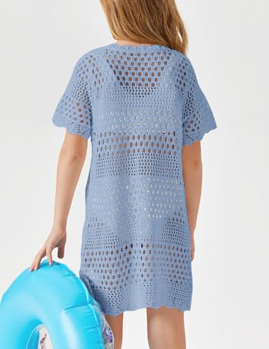 Image of Amarmia Girls Swim Cover Up Crochet Bathing Suit Cover Ups Short Sleeve Summer Beach Dress
