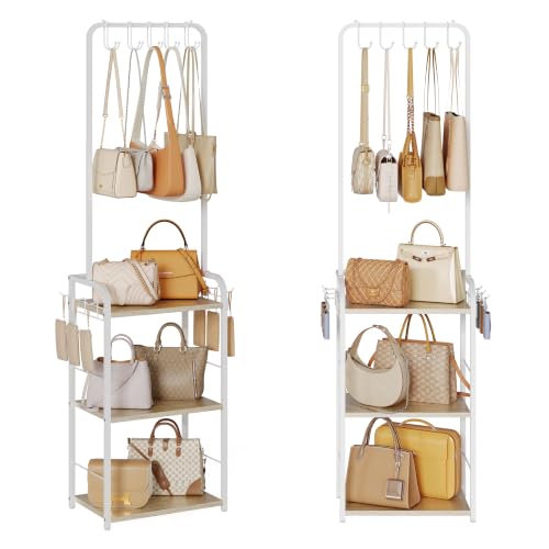 Hayexiha Tall Purse Organizer with Wood Shelves, Heavy Duty...