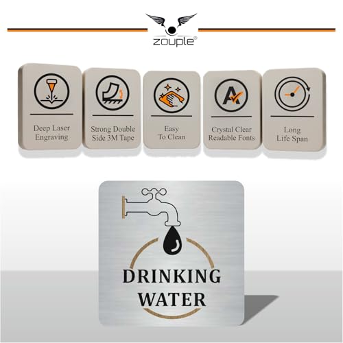 Image of Drinking Water Sign, 6x6 Inch, Durable Steel, Self-Adhesive