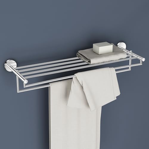 Image of Plantex 304 Grade Stainless Steel 24 inch Folding Towel Rack for Bathroom /Towel Stand /Hanger /Towel Bar /Bathroom Accessories - Oreo (Chrome)