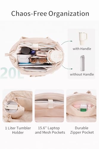 Image of Large Tote Bag for Women | Multi-Pocket Travel Shoulder Bag with Tumbler Pocket | Work, Office, College, Travel & Daily Use Handbag