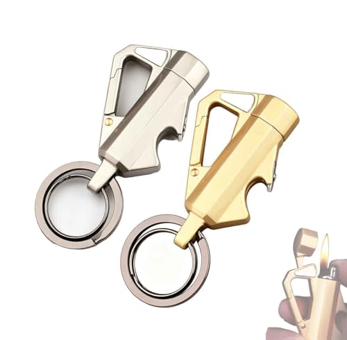 Paquete de 2 encendedores de Queroseno de Metal con Llavero: encendedores Vintage de Llama Suave con Rueda de pedernal, Estilo portátil con Clip for cinturón for Exteriores(2PC4)