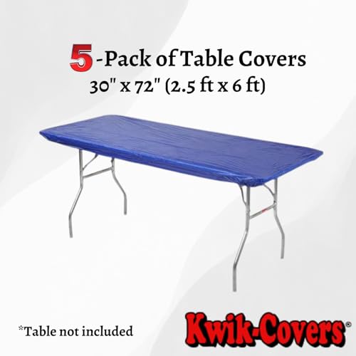 Image of Kwik-Covers 6' Rectangle Plastic Table Covers 30 inch x 72 inch, Bundle of 5 (Royal Blue)