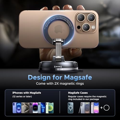 Image of UGREEN Car Phone Holder for Magsafe, [80+LBS Strongest Suction & 2500gf Strongest Magnetic] Magnetic Phone Holder with Suction Cup，360 Rotatable Magsafe Car Mount for iPhone 17 16 15 14 13 12 Series