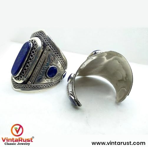 Lapis Lazuli Stone Cuff Bracelet, Vintage Cuff Bracelet, Boho Cuff, Statement Cuff, Tribal Massive Bracelet, Afghan Jewelry