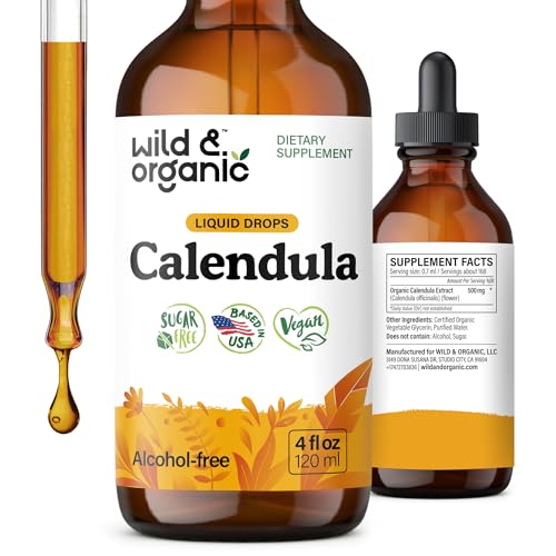 Wild & Organic Calendula Flowers Supplement - Antioxidant Immune & Skin Support - Add to Tea Extract Drops - Calendula Herb Tincture - Vegan Alcohol & Sugar-Free - 4 fl oz