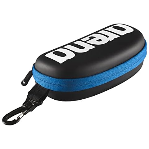 Arena Swim Goggle Case for Swimmers Protective Hardcover Carrying Case with Clip for Backpacks, Storage and Transport, Black/White/Royal Cover