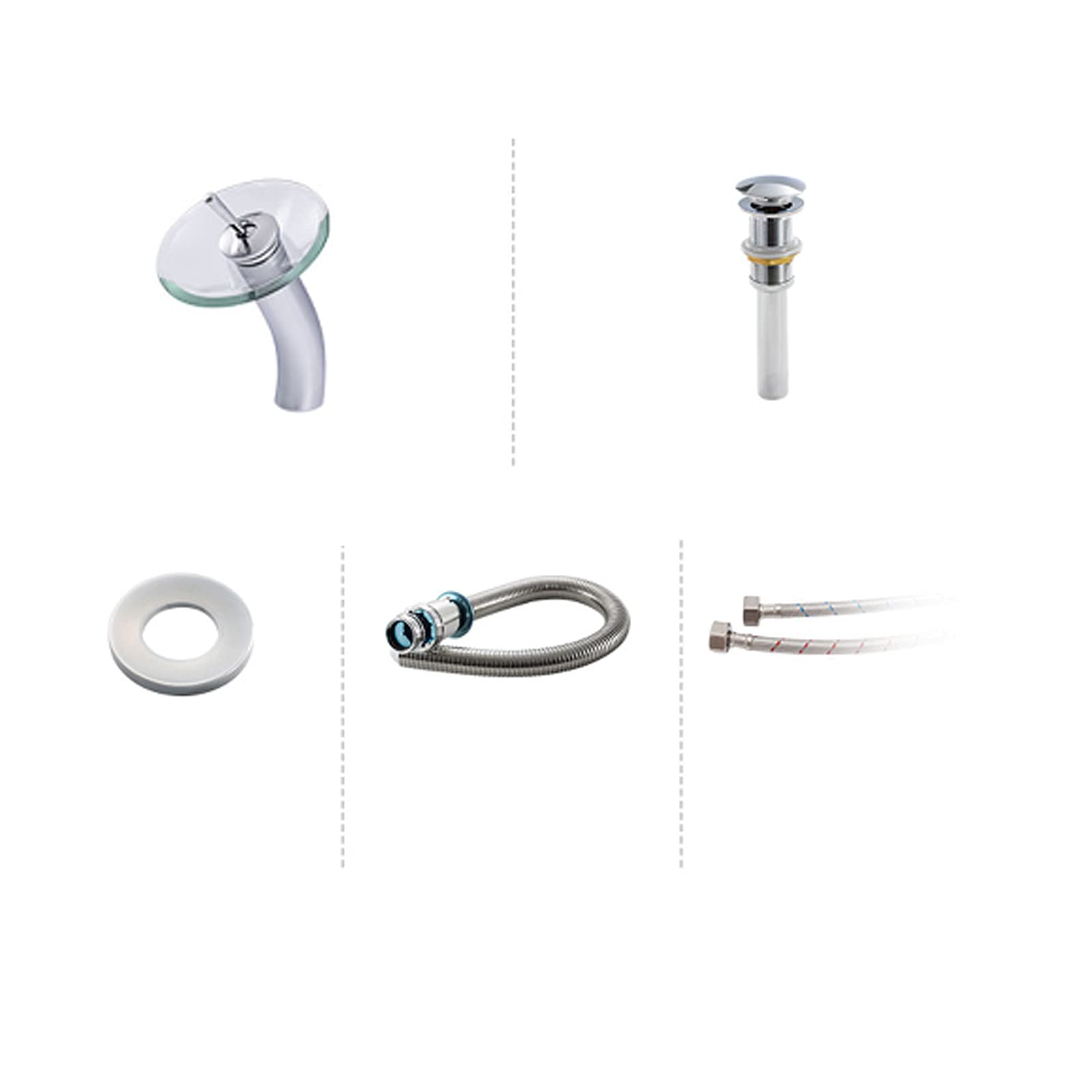 Fregadero De Vidrio De Lavado De Vidrio De Baño, Lavabo De Vidrio Conjunto De Lavabo De Baño, sobre Fondo De Contador,Grey a 5 pcs Set
