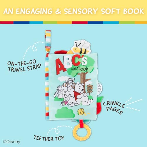 Image of Kids Preferred Disney Baby Winnie The Pooh Deluxe Soft Book Abc's with Pooh On-The-Go Sensory Books for Babies with Crinkle Pages and BPA Free Teether