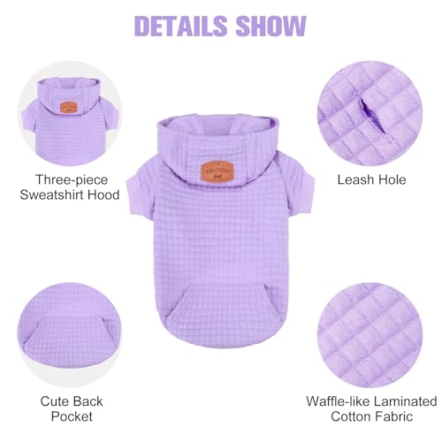 Image of BEAUTYZOO Dog Hoodies Sweater for Small Dogs,Waffle‑Like Laminated Pet Coat | Warm Dog Sweatshirt with Pocket & Leash Hole,Pullover Clothes for Girl Boy Dogs & Cats,Stretchy & Easy‑On‑Off,Chihuahua Puppy
