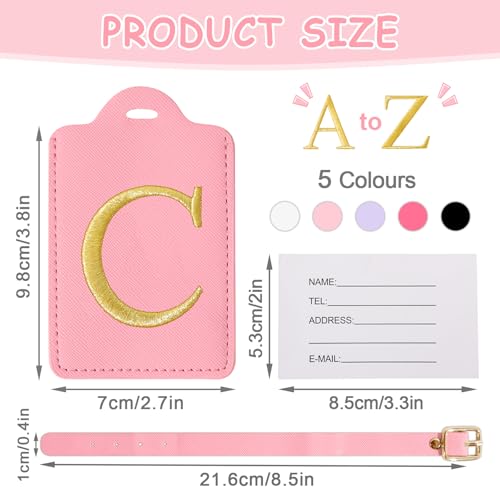 Image of Initial Luggage Tags for Suitcases, Cute Embroidered Letter Luggage Bag Suitcase Identifier Name Baggage Tag, PU Leather Travel Luggage Tags, Bag Tags for Men Women Kids Luggage Handbags(Pink C)