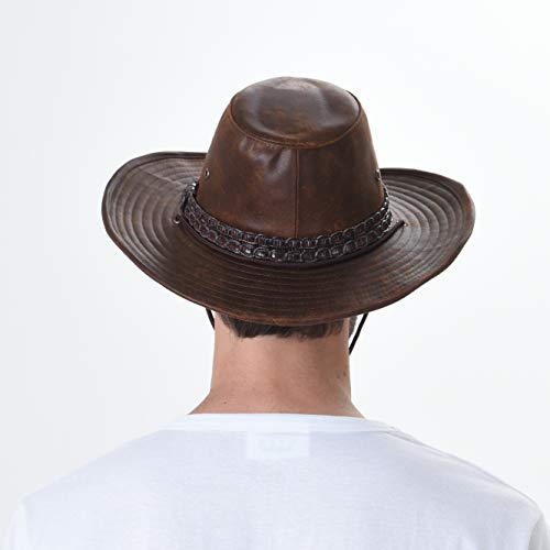 WITHMOONS Weathered Faux Leather Outback Hat GN8749 (Brown)