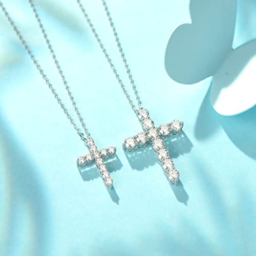 FANCIME 0.5CT/ 1CT/ 2CT Carat White Moissanite Gemstone with 14K Solid White Gold 3 Prong Setting Cross Pendant Necklace Fine Delicate Jewelry Anniversary Christmas Gifts for Women Girls3
