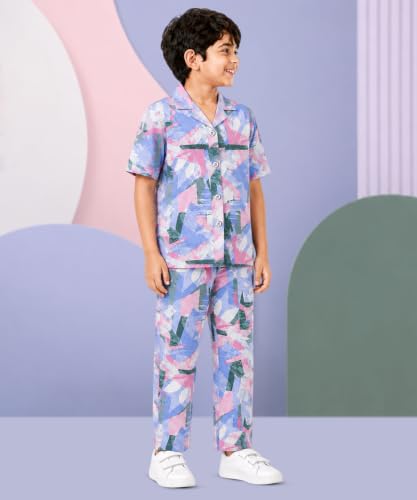 Image of 3BROS Unisex Pure Cotton Short Sleeve Kids Night Dress for Boys & Girls Nightwear /Sleepsuit /Sleepwear /Loungewear Night Suit for Boys and Girls Top and Pyjama Combo Set