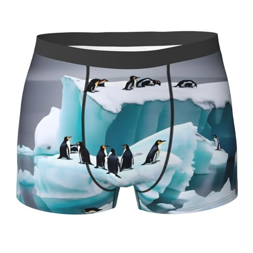 Penguins On The Iceberg Print Men's Funny Underwear Boxer Briefs, Warriors & Scholars Mens boxer Shorts Boxer