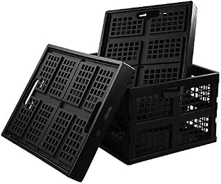 Yarebest Foldable Plastic Crates, Set of 3 Foldable Crate for Storage, Black