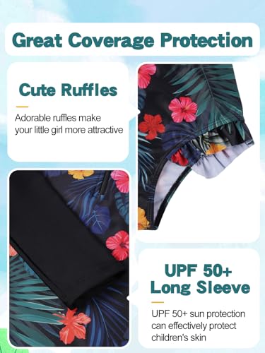 Image of Valcatch Girls Rash Guard Set 2 Piece Long Sleeve UPF 50+ Quick Dry Swimsuit with Ruffle Shorts