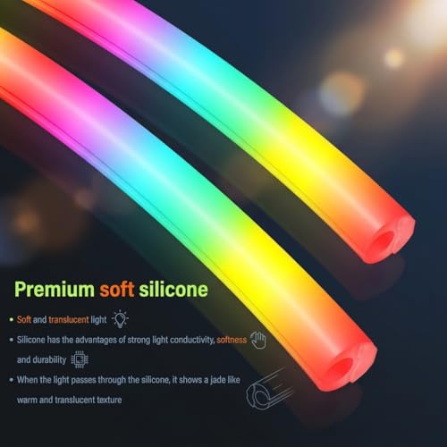Image of ZORBES ARGB Soft Light Strip 34.5cm with 35 LEDs, Addressable RGB LED Lighting, 3-Pin 5V Sync Connector & Extension Cable, Dual Diffused Silicone Tube, Programmable 16.8M Colors, DIY PC Case Lighting