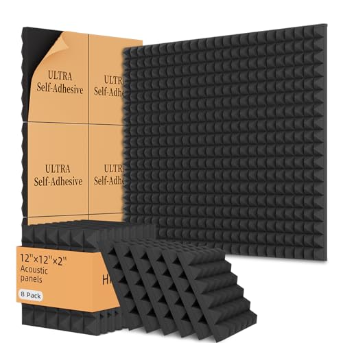 8 Pack Acoustic Foam Panels,12x12x2 inches Sound Proof Foam Panels for Walls, Fast Expand Pyramid Designed High Density Sound Panels Noise Reducing with Self-Adhesive(Black)