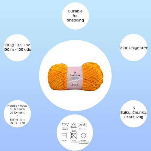 Image of Cuddly Velvet Chenille Yarn, Super Soft Fluffy Bulky for Knitting Crocheting Blanket Amigurumi, Durable for Shedding, 100 Gram (3.53 Ounces) 109 Yards (100 Meters) (Saffron) (3 Skeins)