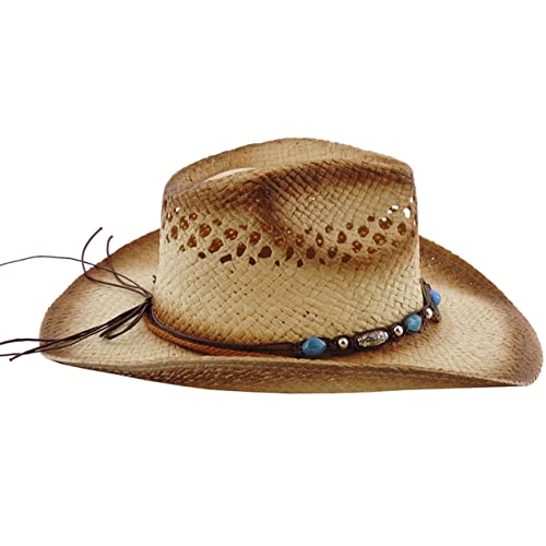 Image of SILVERFEVER Straw Cowboy Hat Cowgirl Hats Men Women Sun Hat Sombreros Vagueros Classic Western Accents Sombreros