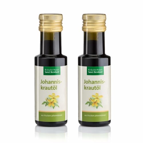 Sanct Bernhard Johanniskrautöl (2x 100ml) | Aus frischem Johanniskraut hochdosiert in Olivenöl | Massageöl | Parfümfrei | Für trockene empfindliche & zarte Haut Traditionelles Pflegeöl