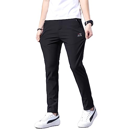 Mens Elastic Waist Pants Breathable Summer Adaptive Pants for Elderly with Zipper and Button