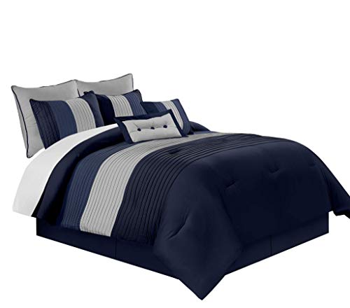 Chezmoi Collection Loft 8-Piece Luxury Striped Comforter Set (California King, Navy/Gray/Blue) by Chezmoi Collection - Image 2