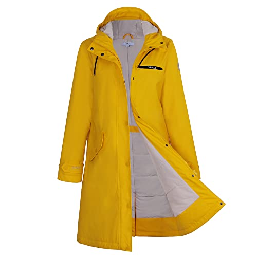 Regenmantel Damen Wasserdicht Regenjacke Winterjacke Damen Lang Wintermantel Warm Gefütterte Friesennerz Übergangsjacke Herbst Softshelljacke mit Kapuze Windbreaker Parka Winter,Gelb,38