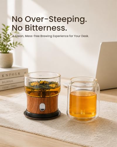 Image of ZENS Glass Infuser Teapot, One Touch Tea Maker for Loose Leaf Tea, Teak