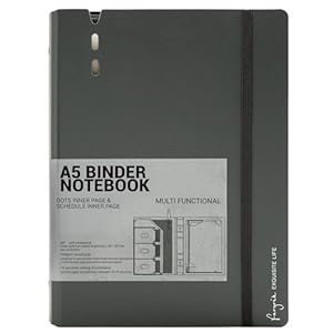 CAGIE A5 Binder 6 Ring Notebook with Dividers Refillable Planner Binder with Pockets, Refill Paper Include Planning Square Ruled and Dotted Pages, 6.89 x 9.25 In, (Grey, A5 Daily&Dot Page)