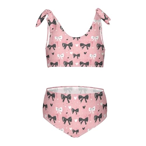 Black White Ties Girls Tankini Swim Set, Two Piece Swimsuits Summer Bikini Swimwear Set for Girls, 4T