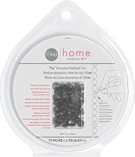Dritz Home 44314 Smooth Decorative Nailhead Trim, 7/16-Inch x 5-Yards, Black (75-Piece)