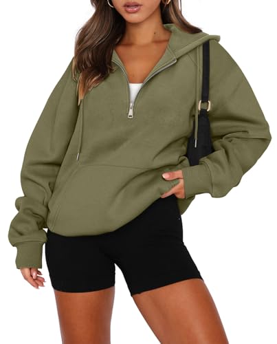 onlypuff Women Half Zipper Pullover Sweatshirt Long Sleeve Hoodies Kangaroo Pocket Fleece Basic Sweater