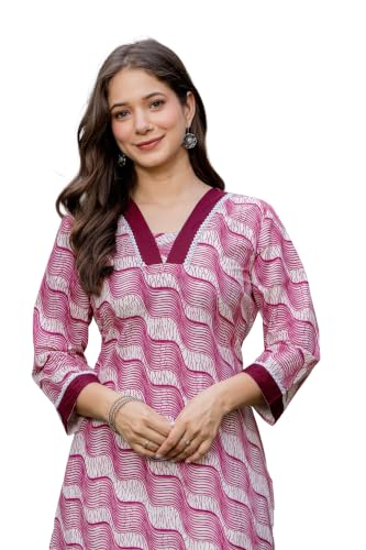 Image of New Cotton Leaf Printed Casual Straight Kurta for Women | Women Formal Kurti