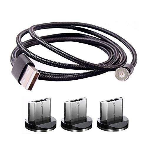 Top-Longer Cable USB Magnético con LED, Cable Magnetic de Carga Cargador Iman con Adaptador Micro USB 540u00b0Rotation (360u00b0+180u00b0Double Rotation) -1M/3.3ft, Negro