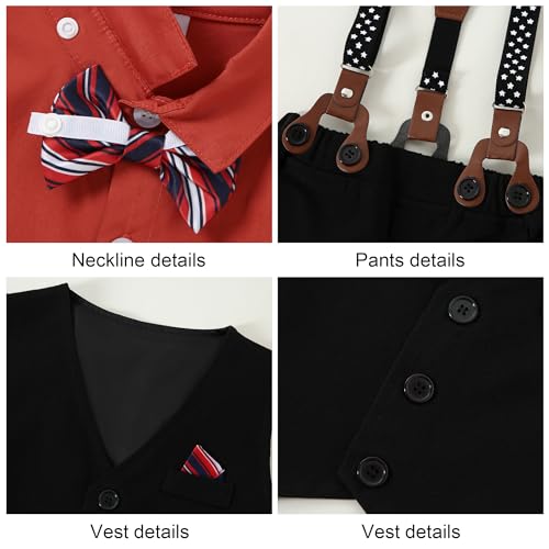 Image of YUEMION Toddler Baby Boy Clothes Suits Gentleman Dress Shirt+Bowtie+Vest+Suspender Pants Boy Formal Wedding Outfits Set 1-5T